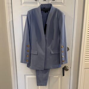 Donna Karan Lavender Blue Pantsuit with Gold Buttons